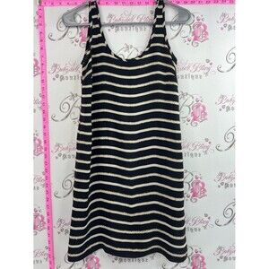 Club Monaco dress beaded navy Black and Cream Striped Sleeveless Midi Dress